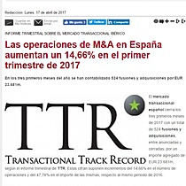 Las operaciones de M&A en Espaa aumentan un 14,66% en el primer trimestre de 2017